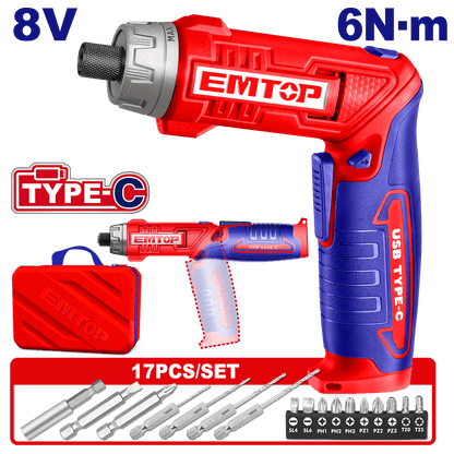 Perceuse viss reg 8V 4NM T-C+17AC EMTOP ECSR0803 - SME IMPORT