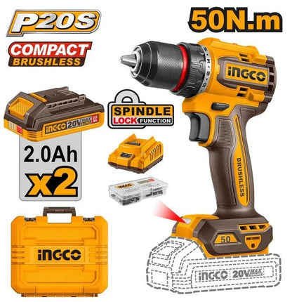Perceuse-Visseuse Sans Fil INGCO 20V Brushless 50 Nm CDLI205062 - SME IMPORT