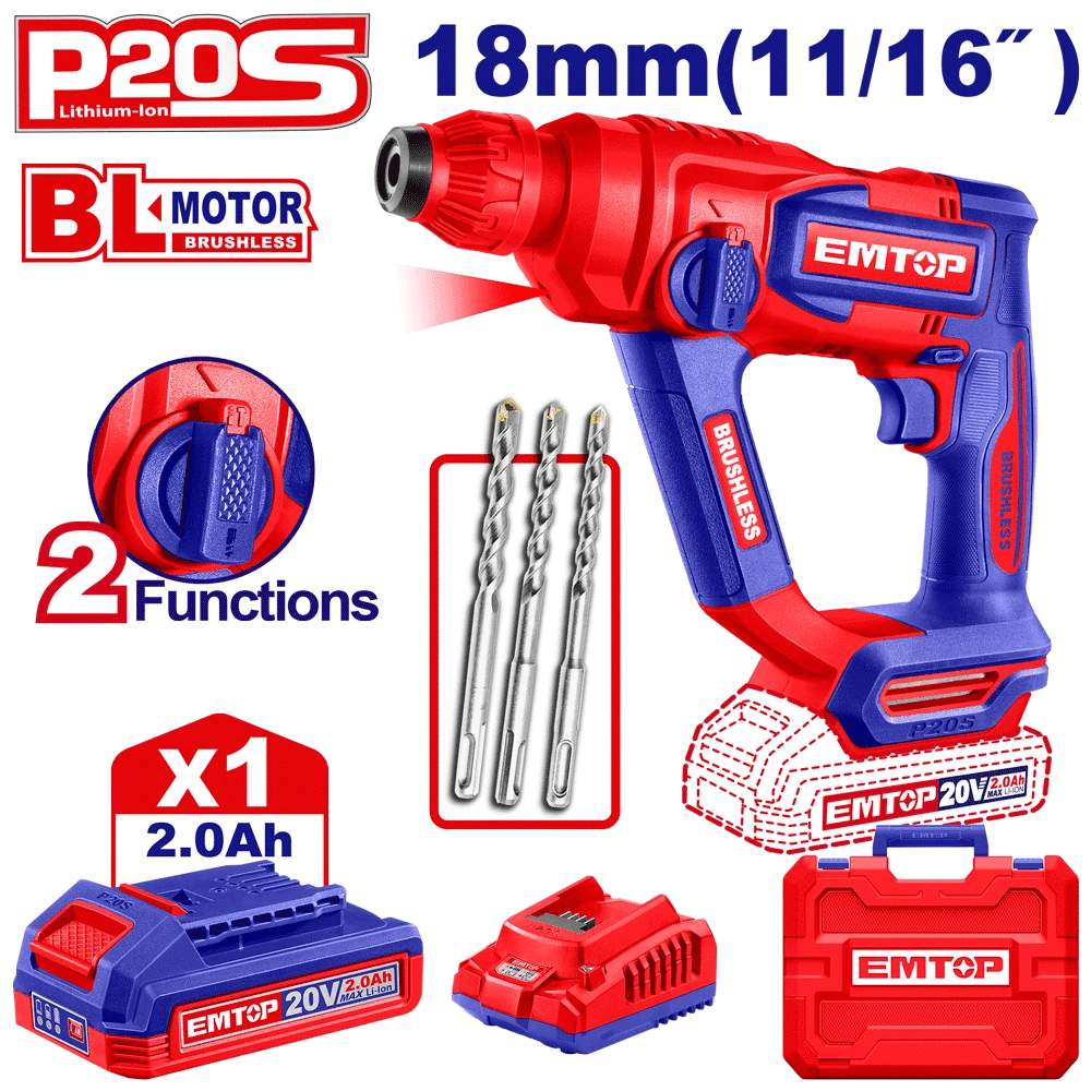Perfo SDS+20V 1B 2AH 18 brush+ac EMTOP ELRH201881 - SME IMPORT