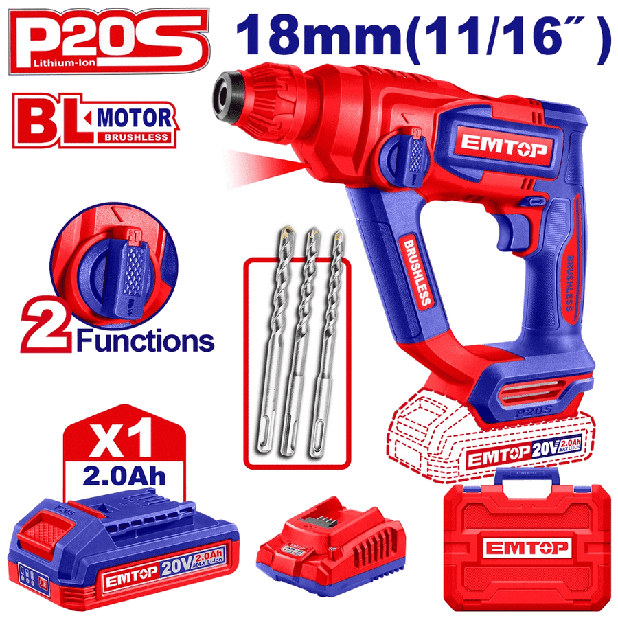 Perfo SDS+20V 1B 2AH 18 brush+ac EMTOP ELRH201881 - SME IMPORT