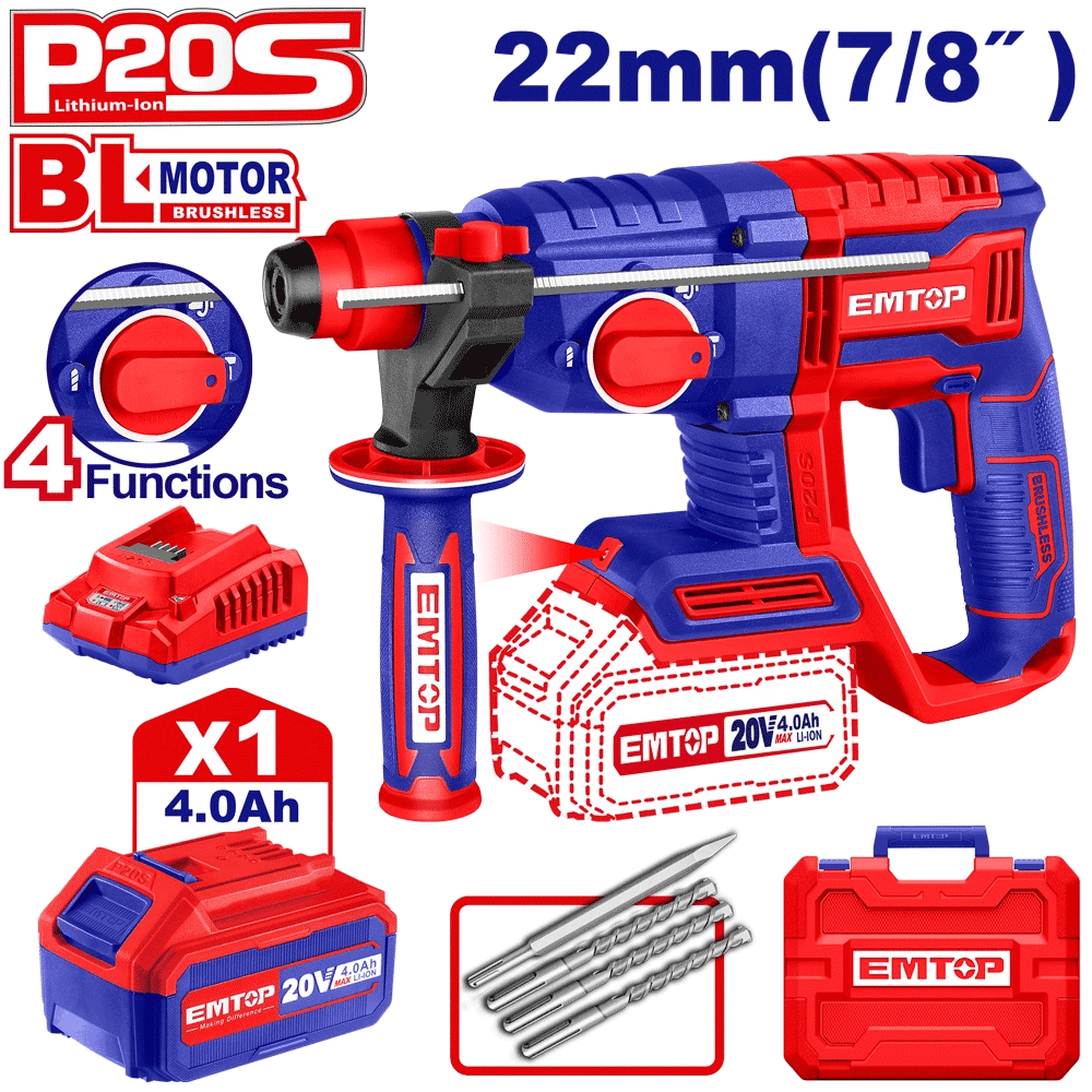 Perfo SDS+20V 1B 4AH 22 brush+ac EMTOP ELRH202081 - SME IMPORT