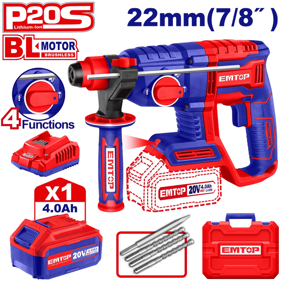 Perfo SDS+20V 1B 4AH 22 brush+ac EMTOP ELRH202081 - SME IMPORT