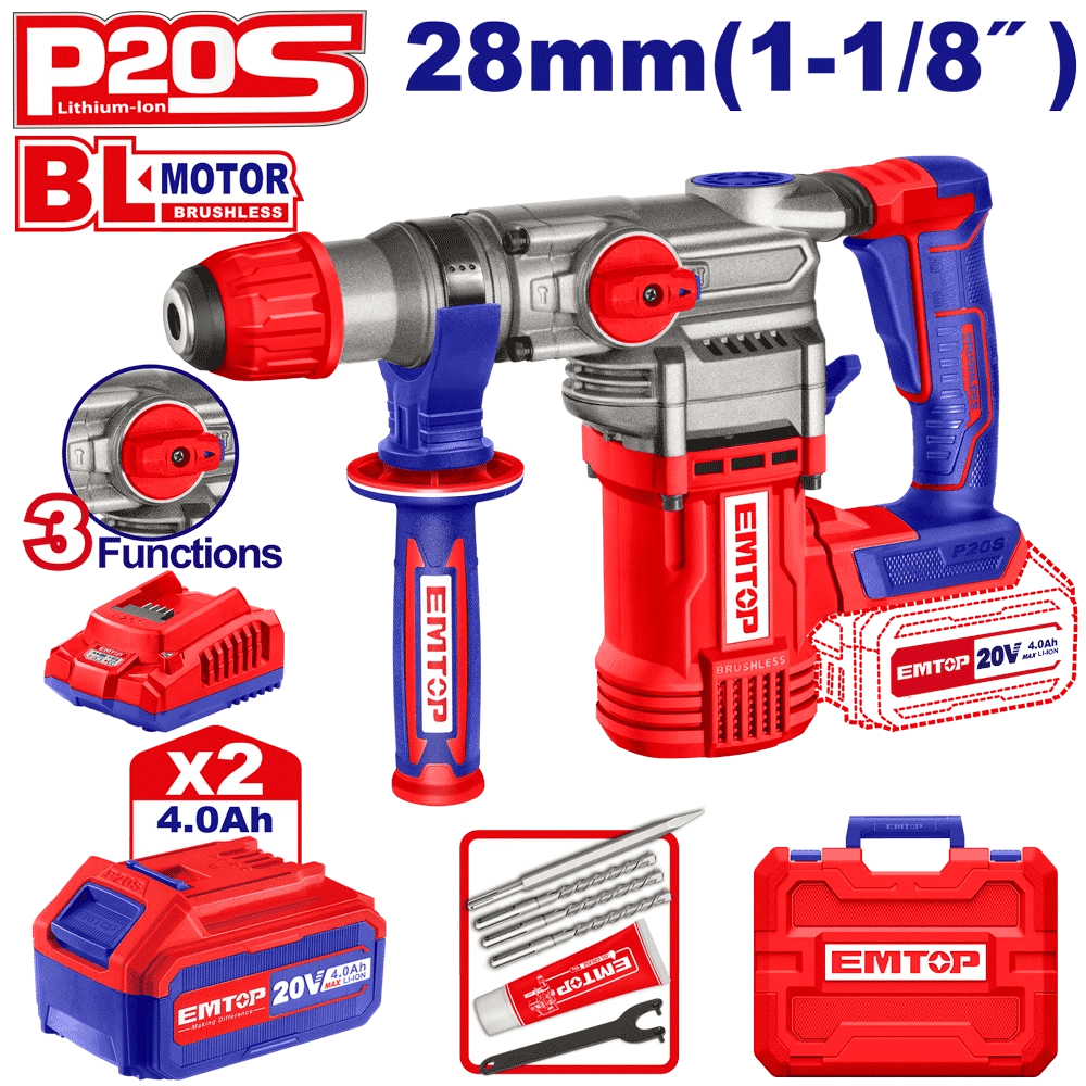 Perfo SDS+20V 2B 4AH 28 brush+ac EMTOP ELRH202882 - SME IMPORT