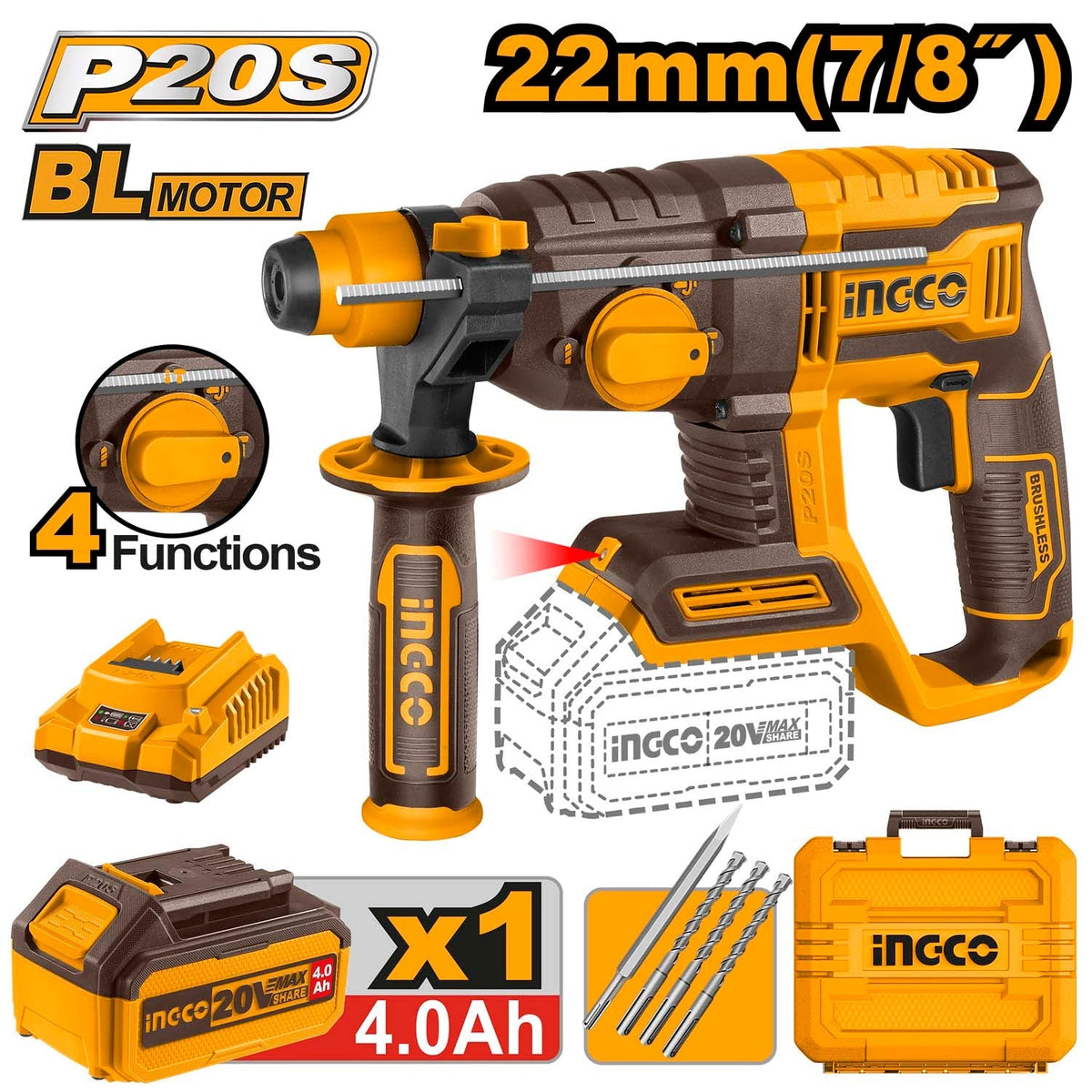 Perforateur Burineur Sans Fil INGCO 20V Brushless Pour Pros