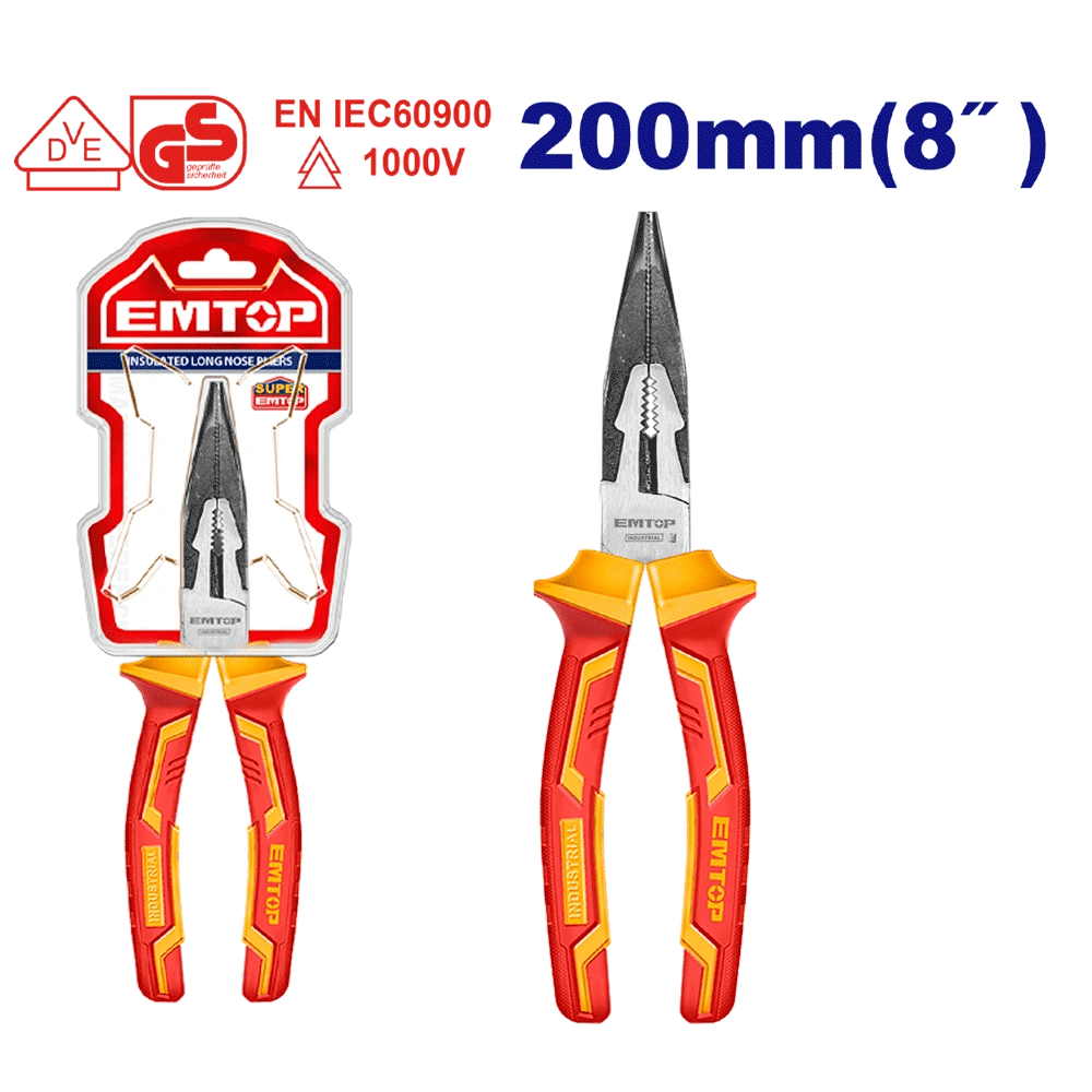 Pince á long nez isolée 8″/200MM EMTOP EPLRL0831 - SME IMPORT