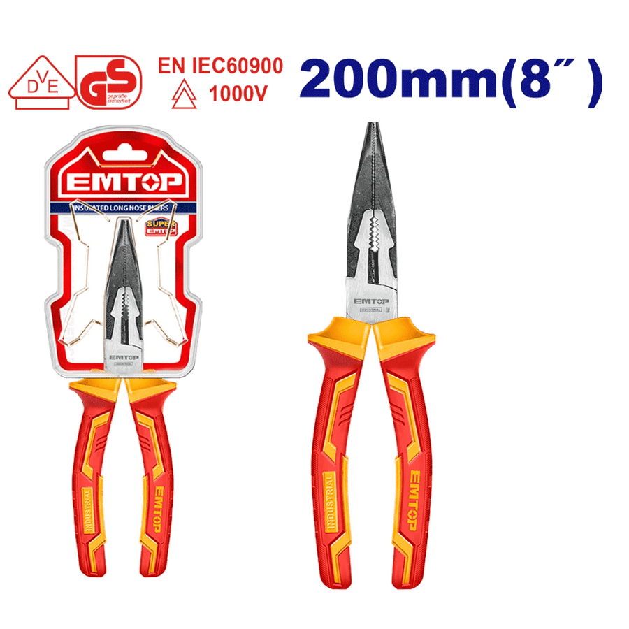 Pince á long nez isolée 8″/200MM EMTOP EPLRL0831 - SME IMPORT
