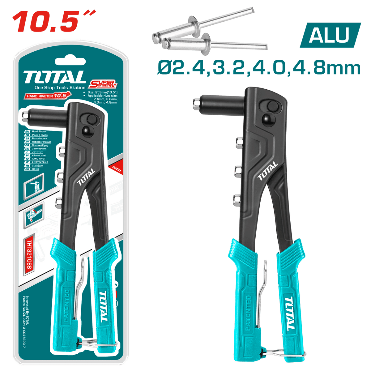 Pince à rivet 10,5 pouces alu manuelle pour bricolage 2,4–4,8 mm TOTAL THT32108S - SME IMPORT