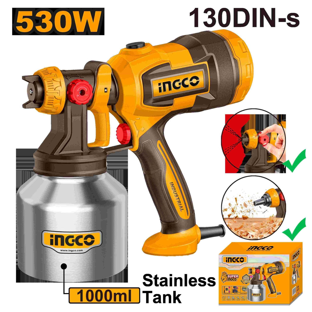 Pistolet à Peinture Électrique INGCO 530W – Réservoir Inox 1000 ml SPG45061 - INGCO SME TUNISIE