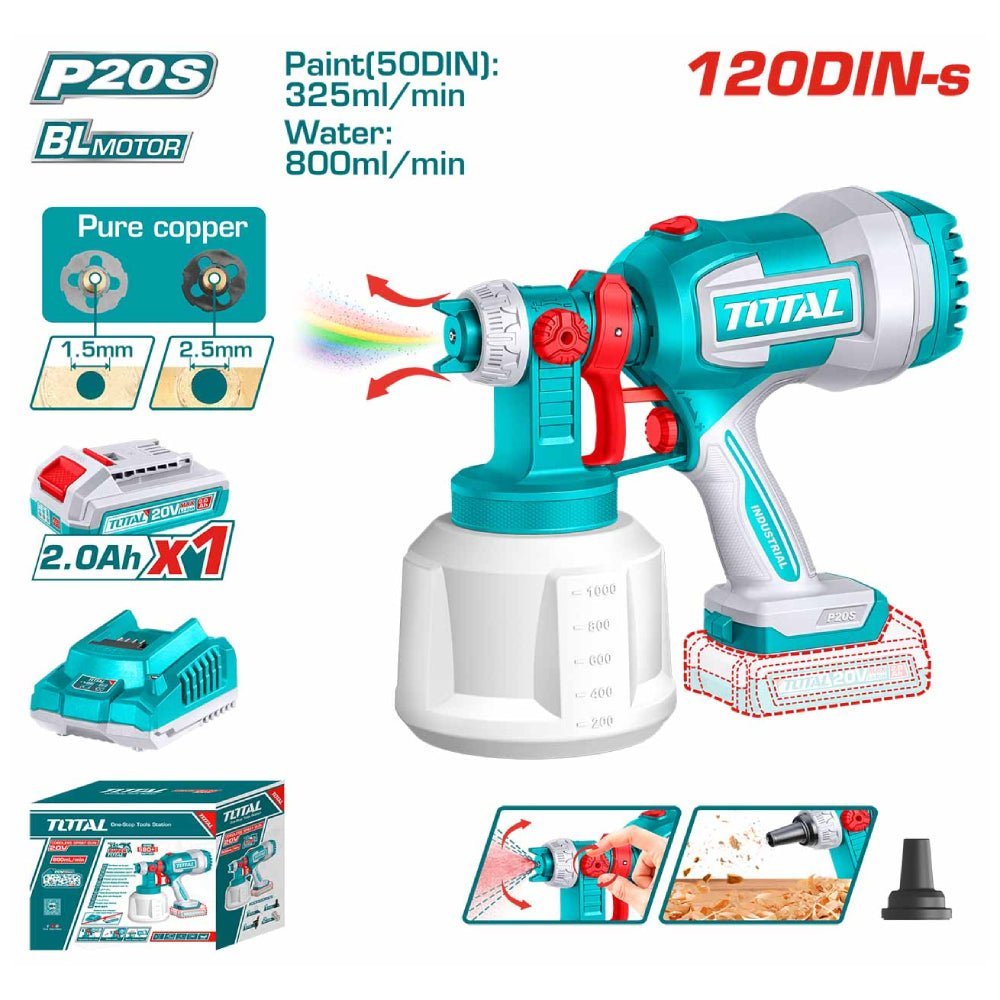 Pistolet de peinture sans fil 20V 2Ah TSGLI20042 TOTAL - SME IMPORT