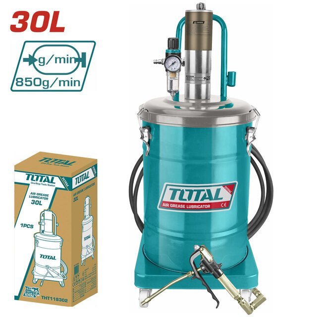 Pompe à graisse pneumatique 30 l TOTAL THT118302 lubrificateur de graissage professionnel 850 g par min - SME IMPORT