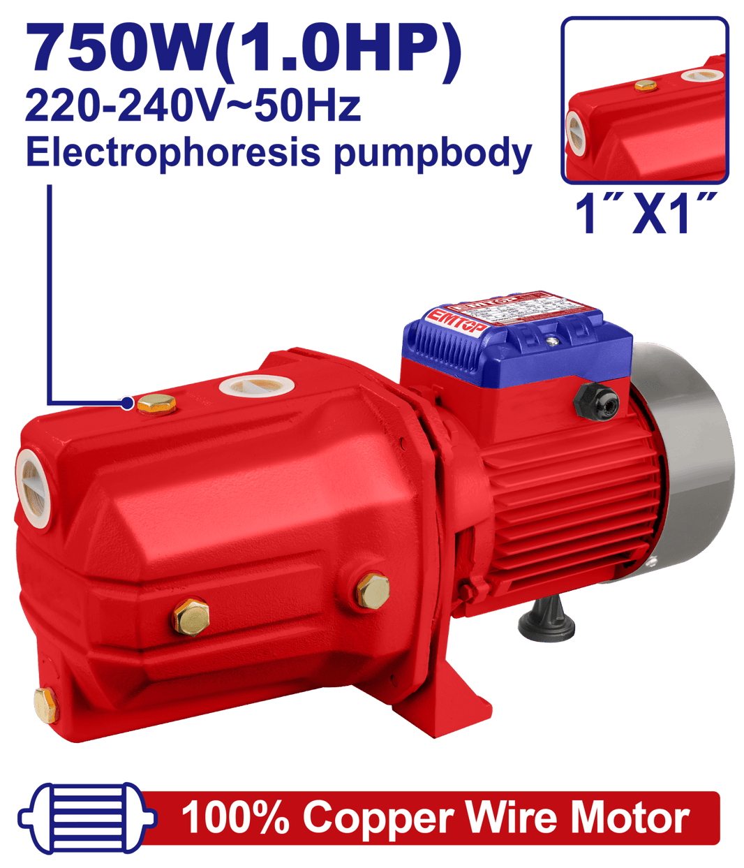 Pompe à jet 1CV auto-amorçante EMTOP EWPPJ07501 - SME IMPORT