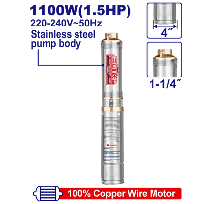 Pompe immergée 4″1.5HP H112M 220V EMTOP EWPPD11001 - SME IMPORT