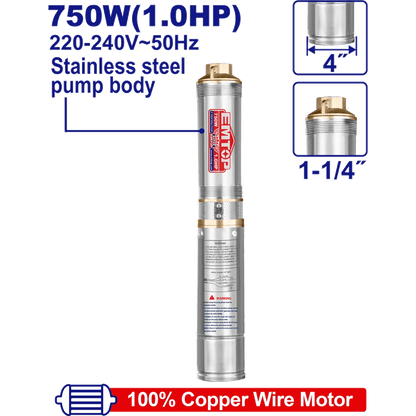 Pompe immergée 4″1HP H82M 220V EMTOP EWPPD07501 - SME IMPORT