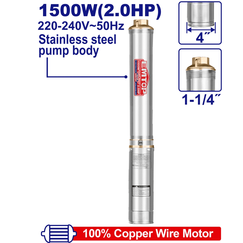 Pompe immergée 4″2HP H135M 220V EMTOP EWPPD15001 - SME IMPORT