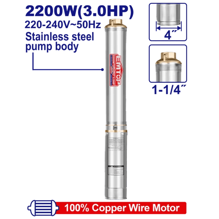Pompe immergée 4″3HP h 180M 220V EMTOP EWPPD22001 - SME IMPORT