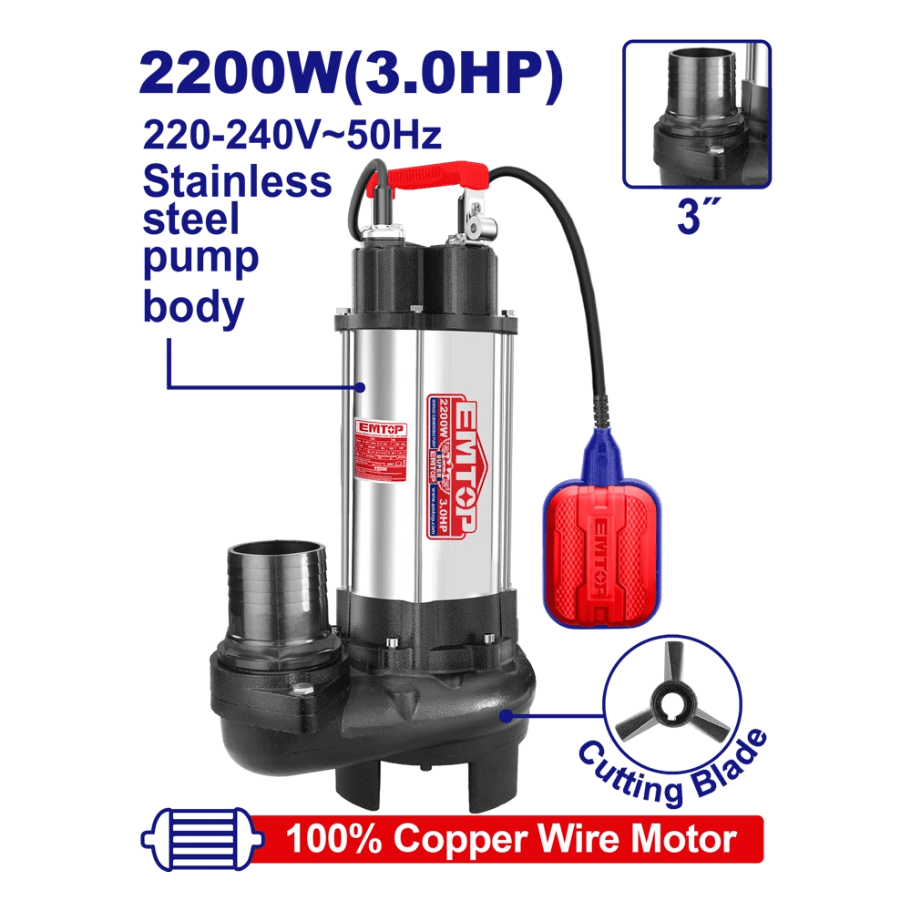 Pompe sub 3″3CV H13M 633L/MIN EMTOP EWPPQD22001 - SME IMPORT