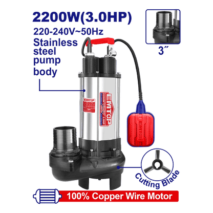 Pompe sub 3″3CV H13M 633L/MIN EMTOP EWPPQD22001 - SME IMPORT