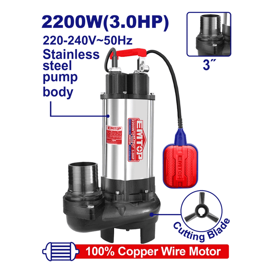 Pompe sub 3″3CV H13M 633L/MIN EMTOP EWPPQD22001 - SME IMPORT