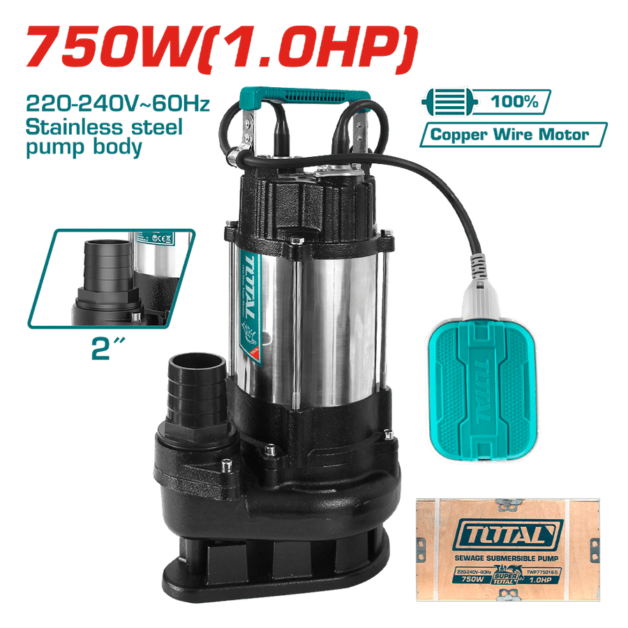 Pompe submersible pour eaux usées Inox 750 w 1 cv TOTAL TWP775016 refoulement 8 m - SME IMPORT