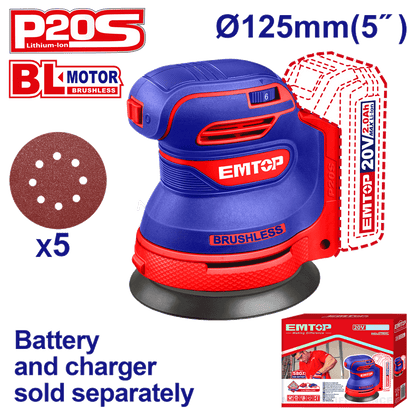 Ponceuse excentrique 20V 125MM EMTOP ELROS2002 - SME IMPORT