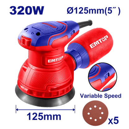 Ponceuse rotative 125MM 320W EMTOP EFSR23206 - SME IMPORT