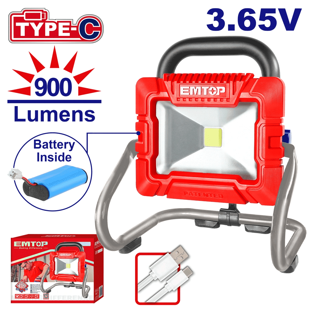 Projecteur LED 900 lumens 3.65V EMTOP ELWL4415 - SME IMPORT