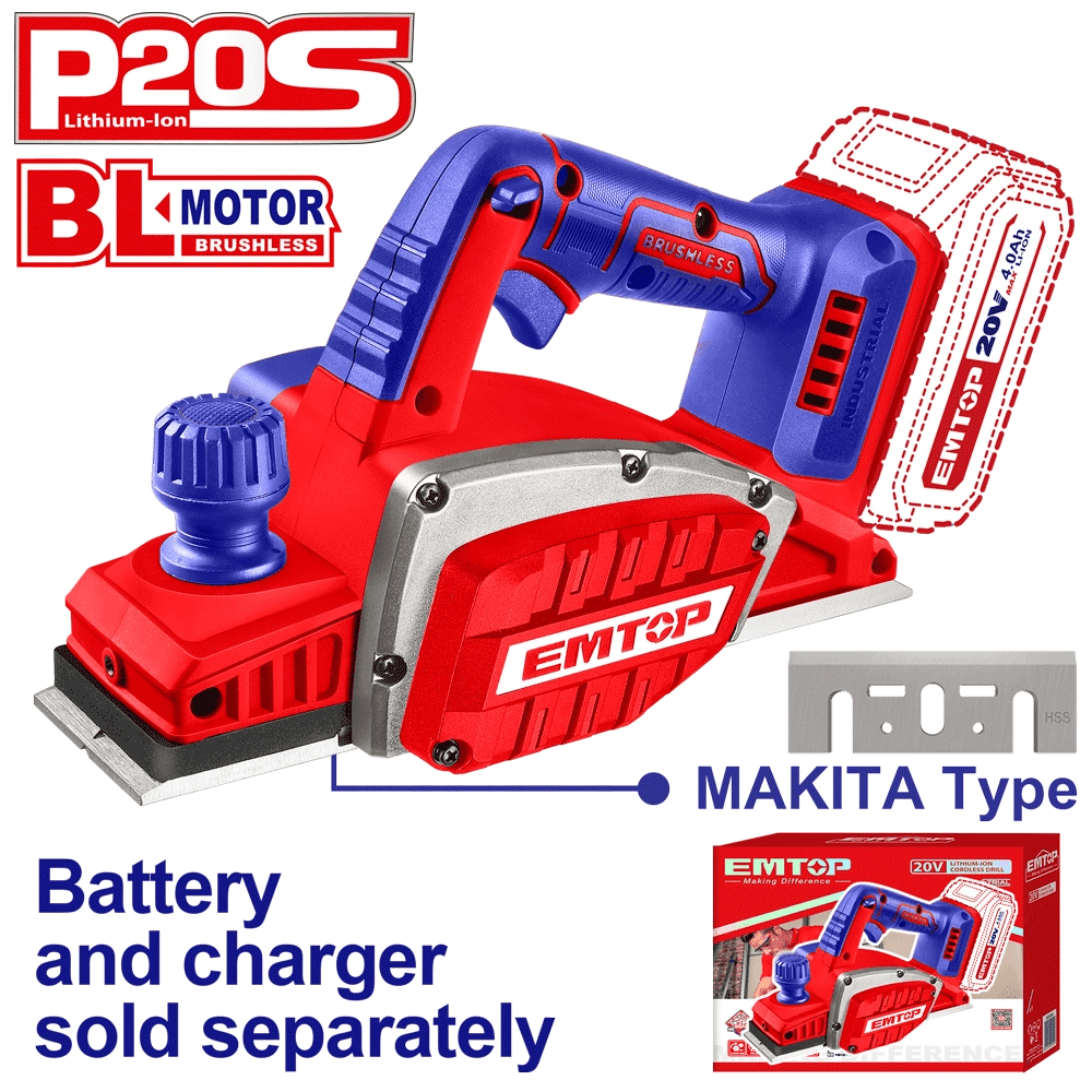 Rabot à bois 20V brushless EMTOP ELCR20401 - SME IMPORT