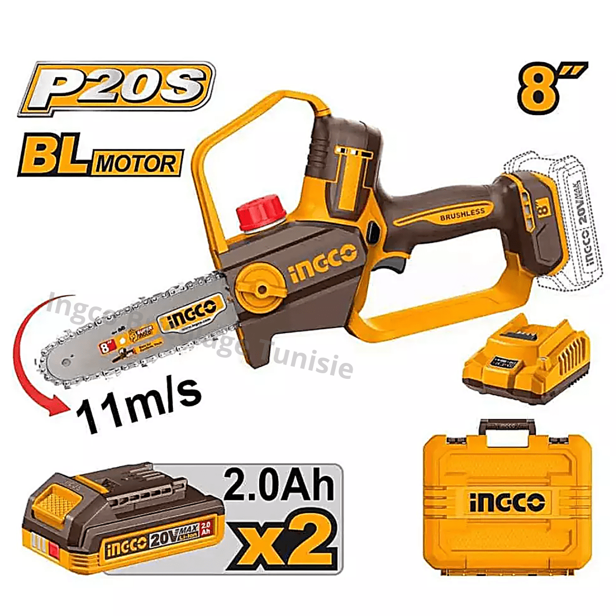 Scie a chaine 20V 8" INGCO CGSLI20882 - INGCO SME TUNISIE