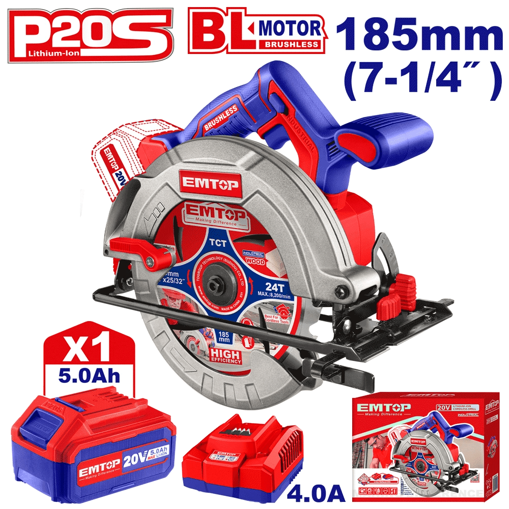 Scie circulaire 185 20V 1B4 EMTOP ELCS18513 - SME IMPORT