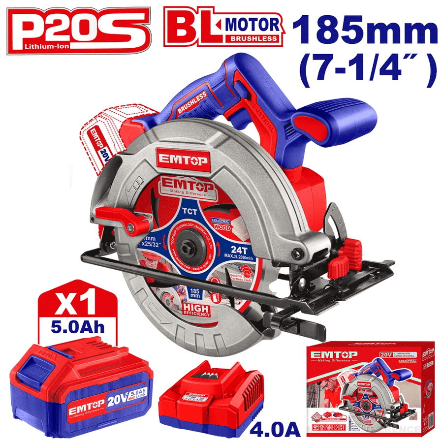 Scie circulaire 185 20V 1B4 EMTOP ELCS18513 - SME IMPORT