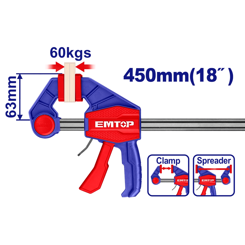 Serre joint rapide 63X450MM 60KG EMTOP ECLPQ60301 - SME IMPORT