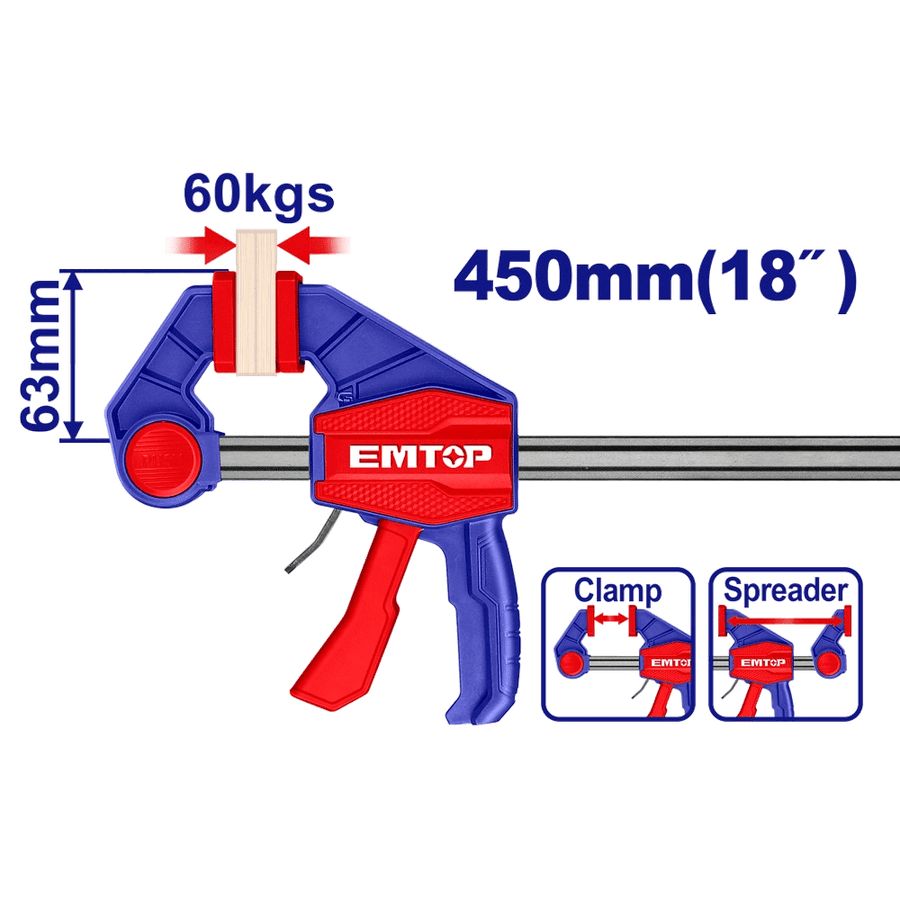 Serre joint rapide 63X450MM 60KG EMTOP ECLPQ60301 - SME IMPORT