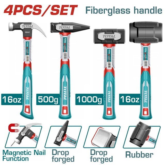 Set de 4 marteaux TOTAL fibre de verre THCH6004 pro - SME IMPORT