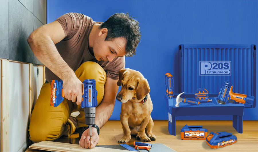 WADFOW — perceuse sans fil, outils et batteries 20 V, visuel de la marque.