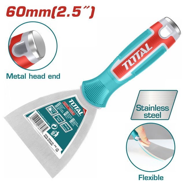 Spatule à enduit 60 mm TOTAL THT83606 acier inoxydable tête métal flexible pour rebouchage et finition - SME IMPORT