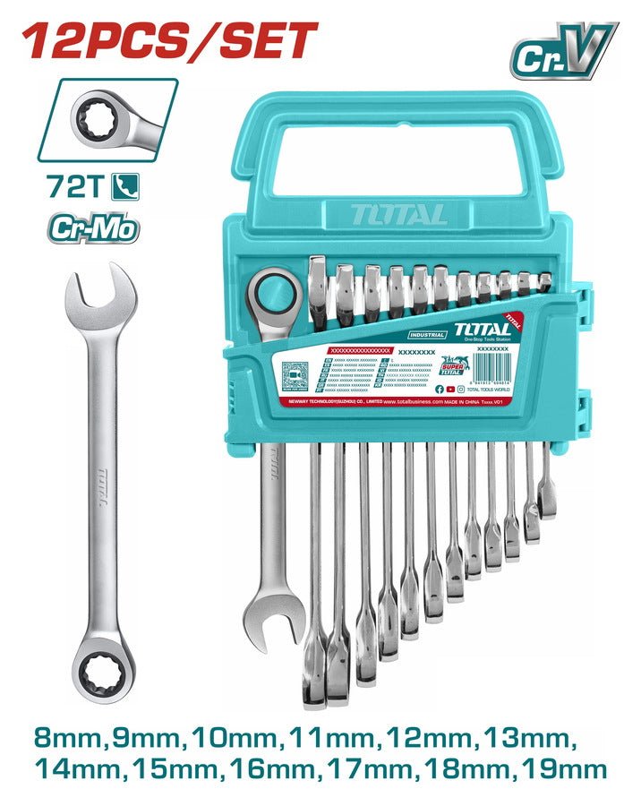 THT102RK0126 clés mixtes avec cliquet TOTAL jx 12 tailles - SME IMPORT
