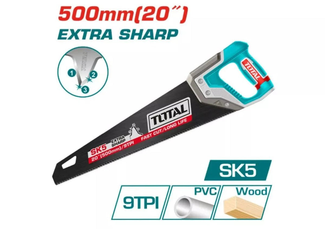 THT55208 scie à main TOTAL 500 mm SK5 9 tpi dents affûtées - SME IMPORT