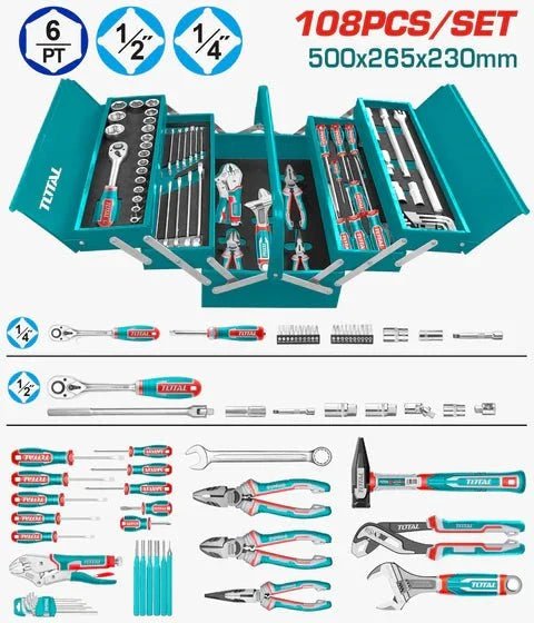 THTCS121081 coffre à outils TOTAL 108 pièces métallique - SME IMPORT