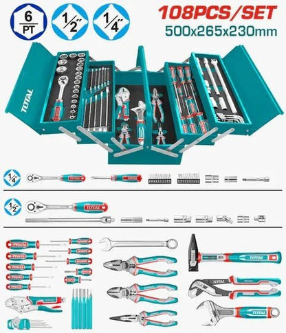THTCS121081 coffre à outils TOTAL 108 pièces métallique - SME IMPORT