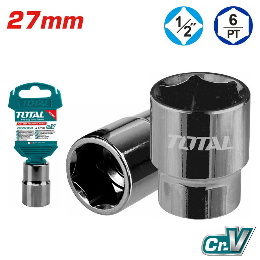 Douille hexagonale 27 mm demi pouce CrV chrome vanadium TOTAL THTST12271