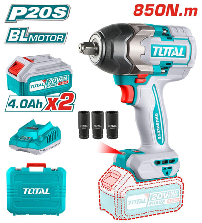 TIWLI2085 Clé À Chocs Sans Fil TOTAL 20V 850Nm 2 Batteries - SME IMPORT