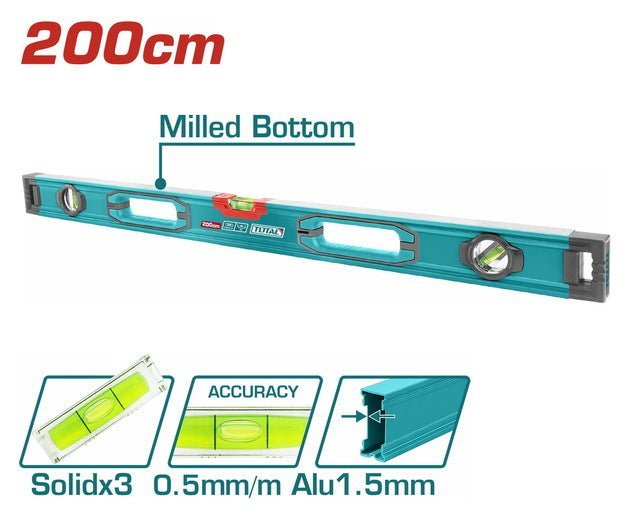 TMT220028 – niveau à bulle alu TOTAL 200 cm – 3 fioles - SME IMPORT