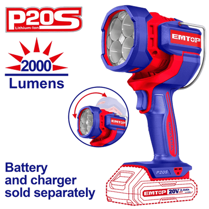 Torche LED 20V 2000 lumens EMTOP ELWLI2088 - SME IMPORT