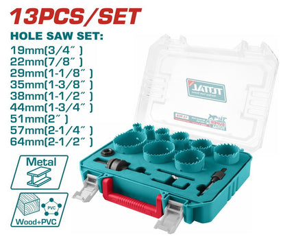 TOTAL 13 pièces coffret scies cloche pour métal bois PVC TACSH0132