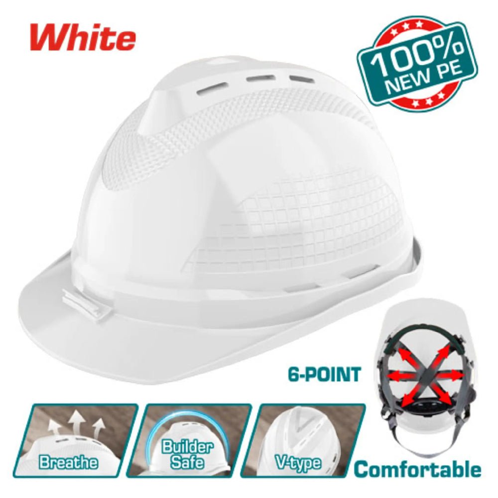 TOTAL casque de protection blanc v-type 6 points pour BTP industrie TSP8602 - SME IMPORT