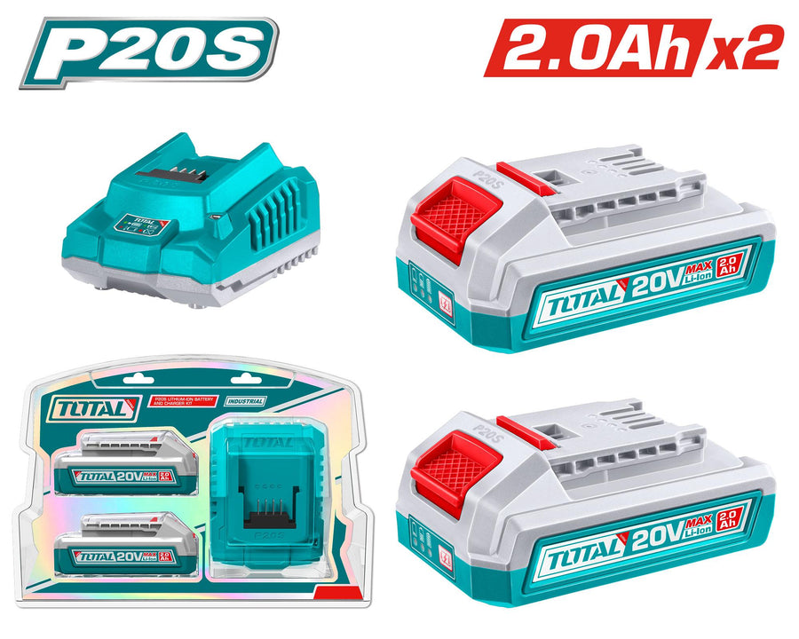 TOTAL chargeur P20S et 2 batteries 20V 2Ah TFBCPK1222 - SME IMPORT