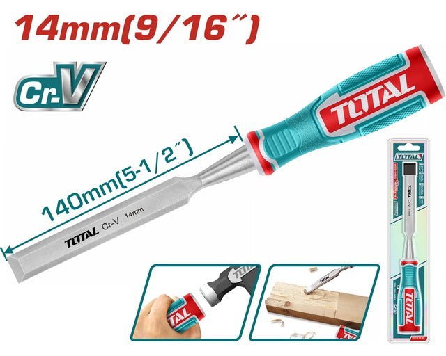 TOTAL ciseau à bois 14 mm CrV lame Inox ergonomique jardinage THT41146 - SME IMPORT