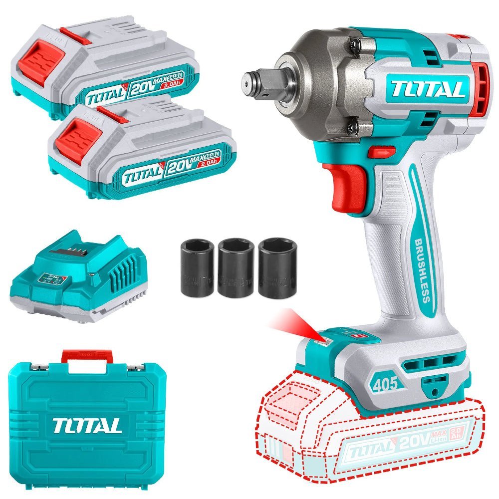 TOTAL clé à choc sans fil 20V brushless 1/2 pouce 405 nm kit TIWLI2045 - SME IMPORT