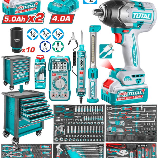 TOTAL clé à chocs sans fil brushless 20 v 850 nm demi pouce 396 pcs THPTCS83962 - SME IMPORT