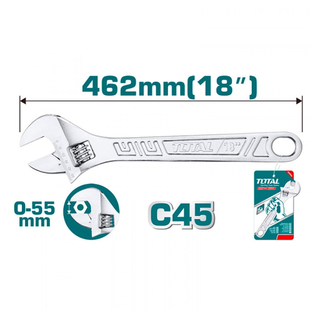 TOTAL clé à molette 18 pouces ouverture 0-55 mm C45 robuste THT1010183 - SME IMPORT